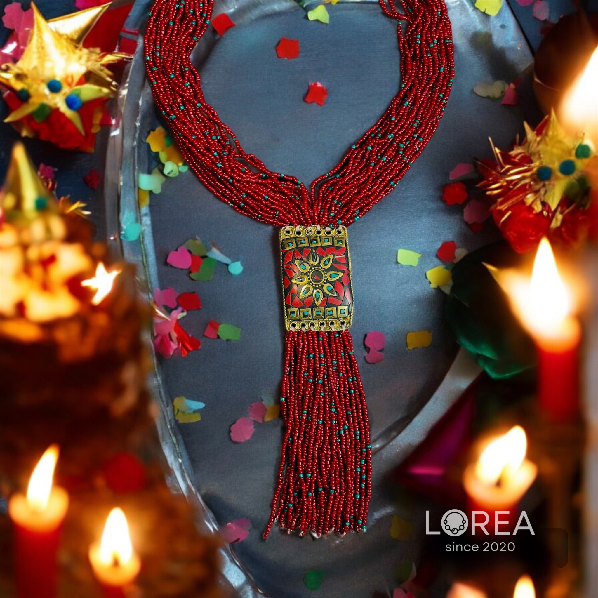 Mosaic Tassel Beaded Necklace - Image 2