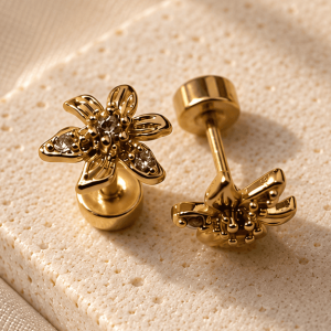 Zircon and Flower Small Premium Ear Studs
